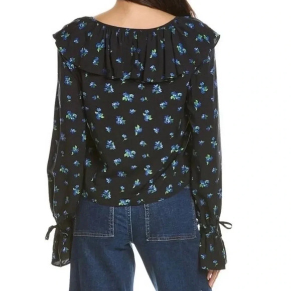New WeWoreWhat Ruffle Blouse Black Multicolor floral Small - Picture 2 of 9